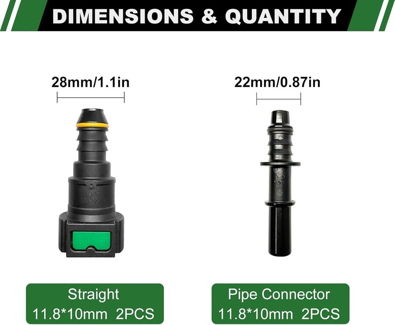 Japtend Fuel Line Quick Connect Set, 2 Sets Fuel Line Repair Fittings Include Straight Pipe Connector SAE 11.8mm to ID 10mm - Image 2